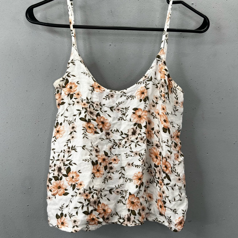 American Eagle Outfitters White Pink Floral Flower Tank Top